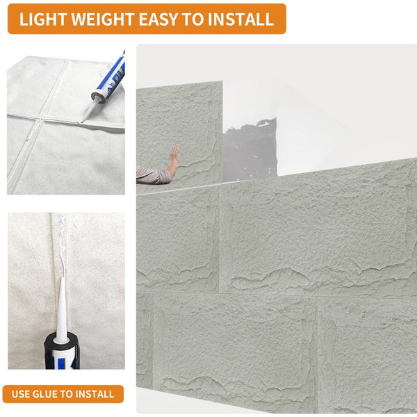 English Elm 3d Faux Stone Pu Wainscoting Panels Lightweight Waterproof Interior Accent Wall Set Light Gray W347P478067
