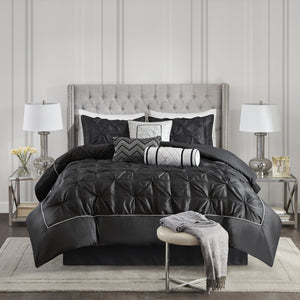English Elm 7-piece Cal King Tufted Pleated Comforter Set with Embroidered Decorative Pillows Included B035P463178