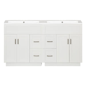 English Elm [video] 60 Inch Dual Sink Bathroom Vanity with Soft Close Doors and Mdf Cabinet N729P000017K