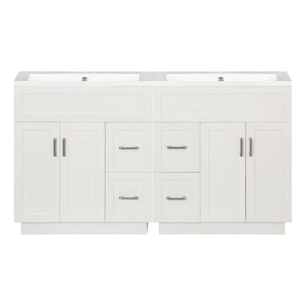 English Elm [video] 60 Inch Dual Sink Bathroom Vanity with Soft Close Doors and Mdf Cabinet N729P000017K
