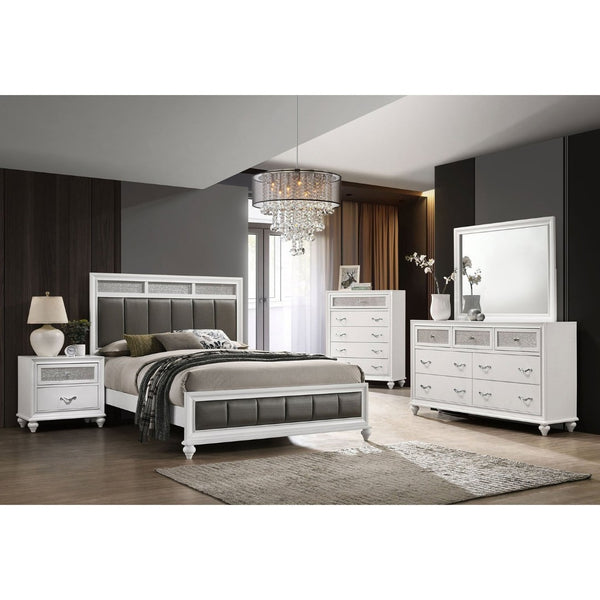 English Elm Talia California King Upholstered Panel Bed - Modern White Frame With Metallic Leatherette Accents B062S01080-GIGA