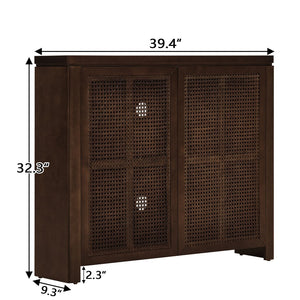 English Elm 39.4" Mid Century Modern Rattan Sideboard Buffet Cabinet with Pop-Up Doors, Charging Holes, Stylish Storage Walnut W1801P362142