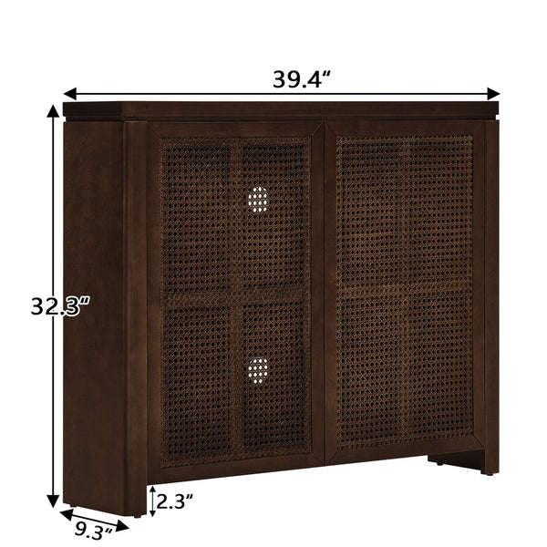 English Elm 39.4" Mid Century Modern Rattan Sideboard Buffet Cabinet with Pop-Up Doors, Charging Holes, Stylish Storage Walnut W1801P362142