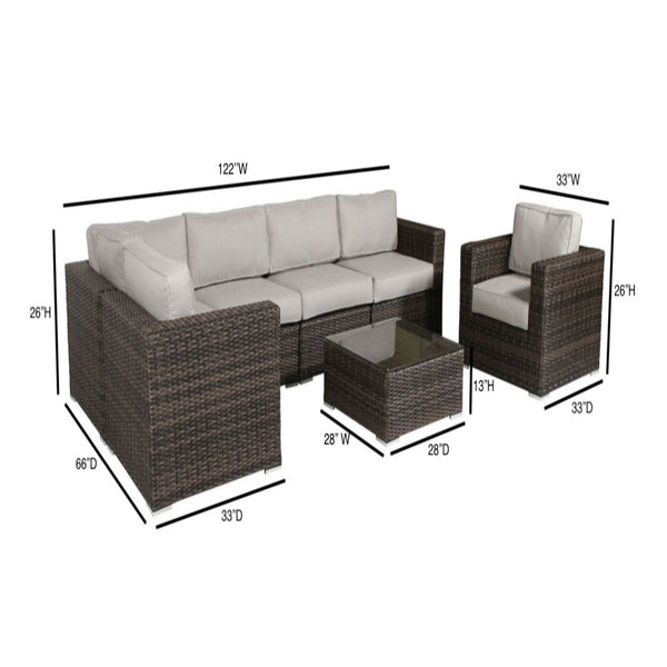 English Elm 5-Person Wicker Patio Set with Cushions Fully Assembled — 7-Piece Weatherproof Aluminum Sofa Set, Plush 5" Cushions Grey B120S00107