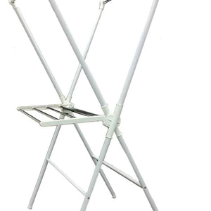 English Elm 51" Adjustable Folding Laundry Drying Rack White - Space-Saving Metal Frame, Shoe Shelf & Durable Bars B072115900