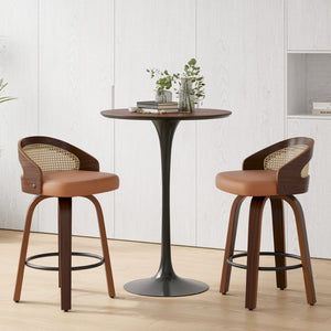 English Elm Swivel Counter Stools Set of 2 Rattan Back Pu Seat Mid Century Wood Frame Kitchen Yellow T3623P431183