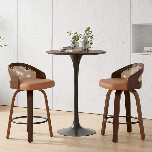 English Elm Swivel Counter Stools Set of 2 Rattan Back Pu Seat Mid Century Wood Frame Kitchen Yellow T3623P431183