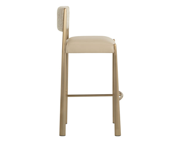Sunpan BAYARD Barstool - Antique Brass Base with Napa Beige & Santa Cruz Oatmeal Upholstery for Luxe Seating 112689