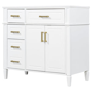 English Elm 36 Inch Freestanding Bathroom Vanity Sage Pine Cabinet Gold Hardware Ceramic Sink White N725P366466K
