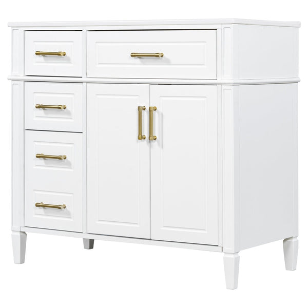 English Elm 36 Inch Freestanding Bathroom Vanity Sage Pine Cabinet Gold Hardware Ceramic Sink White N725P366466K