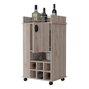 English Elm Farson Light Gray Bar Cart with 2 Side Shelves, 6 Wine Racks, Cabinet & Smooth Casters for Entertaining B128P176136