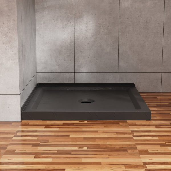 English Elm Goodyo Acrylic Corner Shower Base with Slate Texture Anti-slip Surface Center Drain D163121900