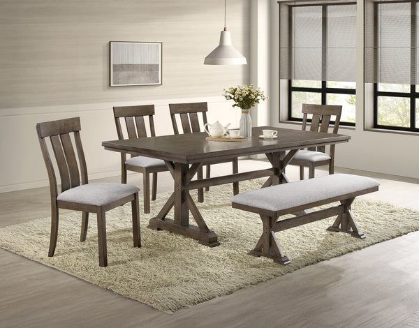 English Elm 2pc Rustic Upholstered Dining Chairs Medium Wood Tone Slat Back Fabric Seat Cozy Sturdy Design B2741P370860