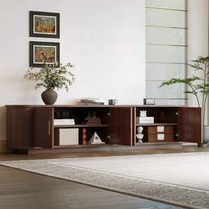 English Elm 70-inch Media Console with Sliding Groove Doors Solid Pine Legs and Cable Management N710P427898P