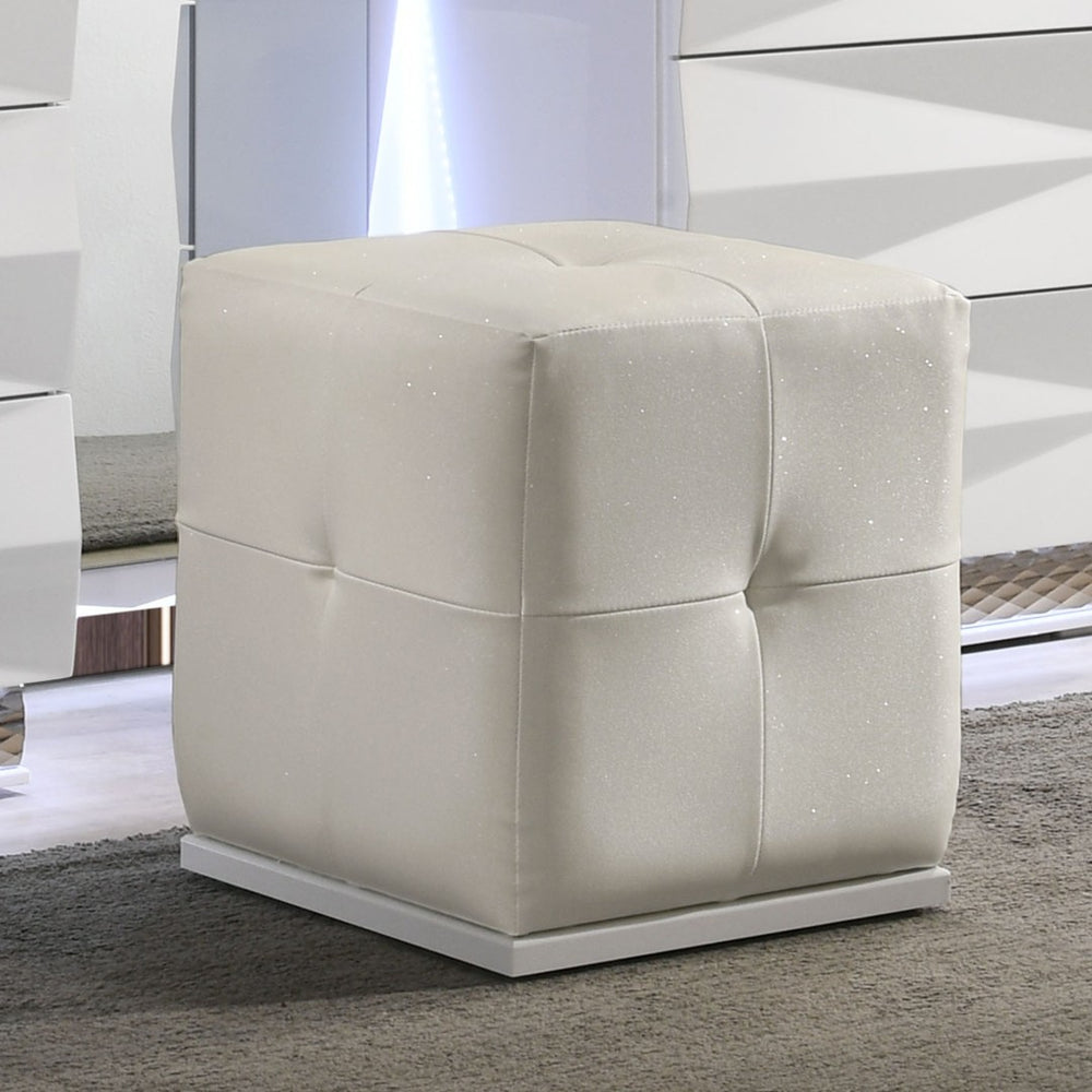 English Elm White Button Tufted Vanity Stool with Rubberwood Legs Compact Bedroom Seating B2741P473066