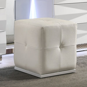 English Elm White Button Tufted Vanity Stool with Rubberwood Legs Compact Bedroom Seating B2741P473066