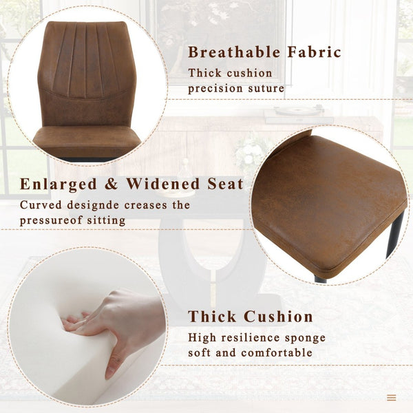 English Elm One 5 Piece Dining Set 63 Inch Table Dark Wood Grain Top with Brown Fabric Chairs W1151S04437