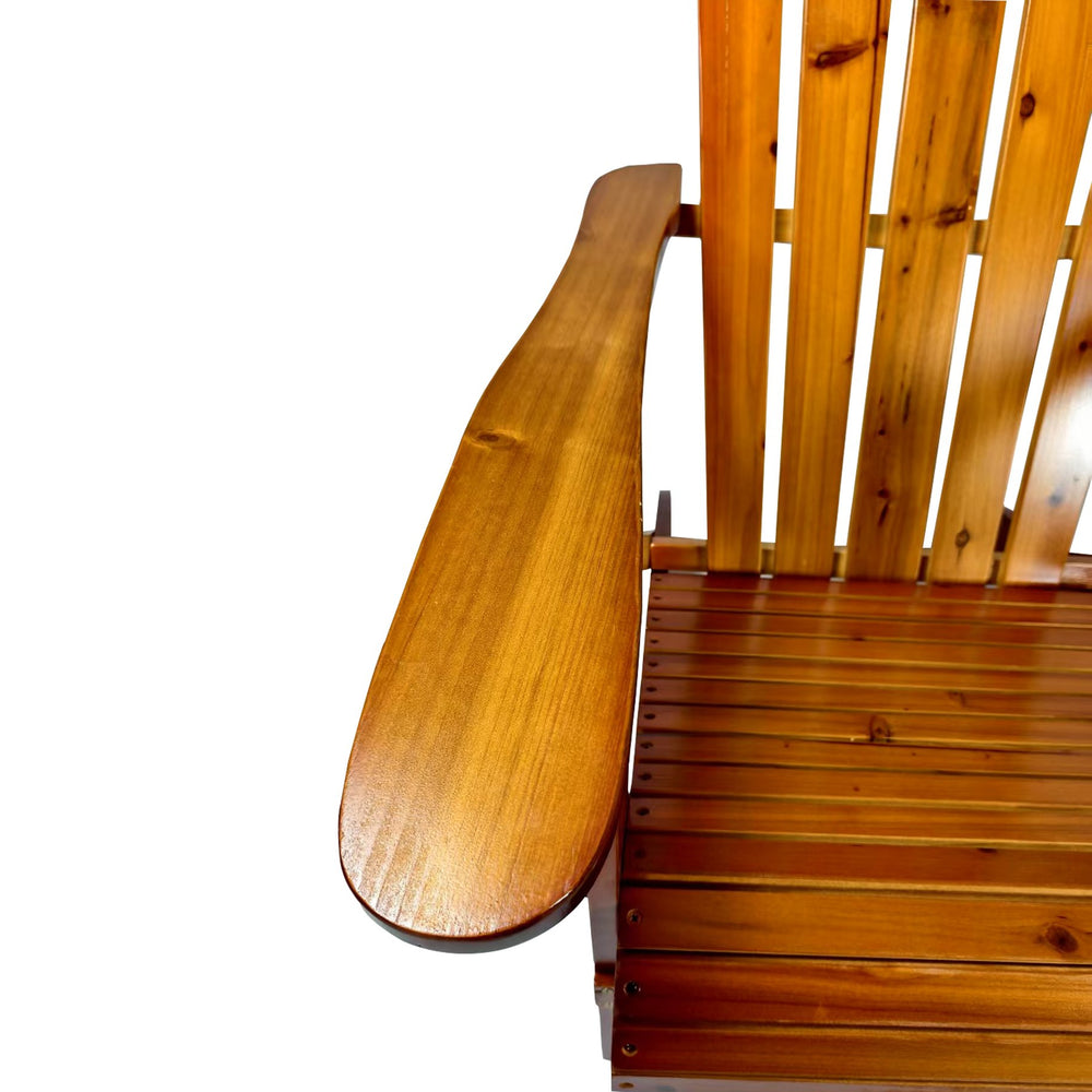 English Elm Outdoor Wood Adirondack Chair Foldable Oak Finish — Solid Hardwood, Wide Seat & Arms, Portable Comfort W495P286083