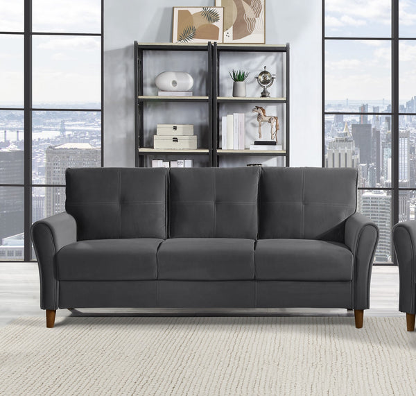 English Elm Gray Velvet Upholstery Sofa with Tufted Plush Seatbacks, Flared Arms, Solid Wood Frame, Modern Comfort B011P204912
