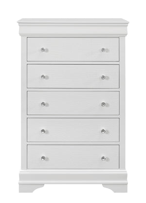 English Elm SHAKER Crocodile Textured Chest with Crystal Hardware, Solid Wood & MDF, Contemporary Tapered Legs White 34.45 L x 18.9 W x 51.57 H B201P215904