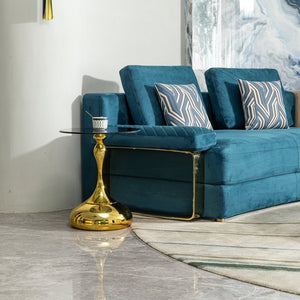 English Elm Small Round Glam Side Table Gold Metal Frame Clear Tempered Glass Top Compact Living Room W2723P262937