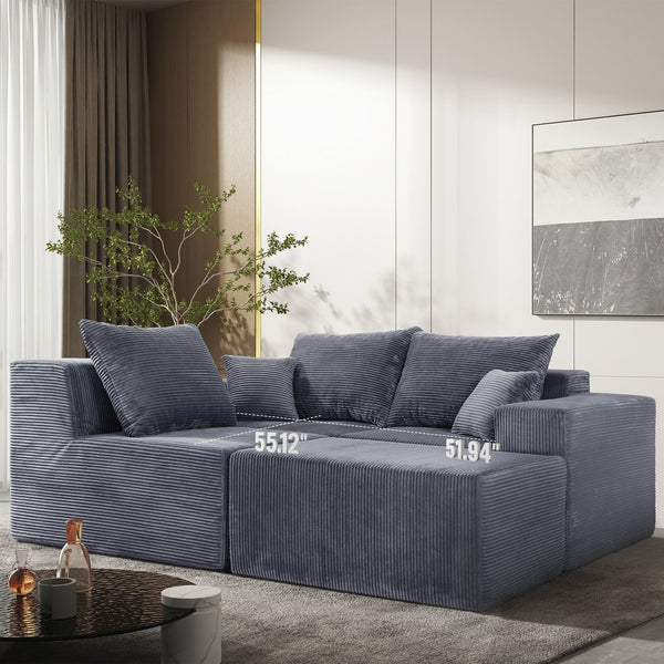 English Elm 4-Piece Modular L-Shaped Sectional Sofa with Corduroy Upholstery, Convertible Chaise, Pillows Included Grey W3163S00037
