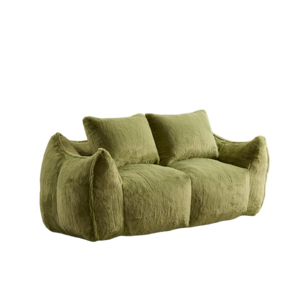 English Elm Giant Ultra Soft Fluffy Loveseat Bean Bag Sofa for Adults, Oversized Shredded Foam Couch with Pillows Green W3723P353897