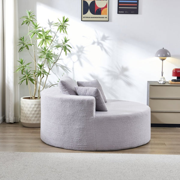 English Elm 55"l Teddy Fleece Round Chaise Chair Plush Foam Seating for Modern Living Rooms Gray W1669P368377