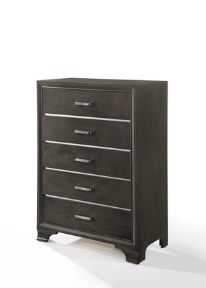 English Elm Grey 5-Drawer Chest with Smooth Pulls, Modern Grey Finish, Spacious Storage for Bedroom & Hallway B062P209023