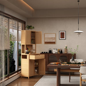 English Elm 72-foot-tall, bamboo double-door storage cabinet in natural finish with drawers, eco-friendly high-capacity organizer for bedroom, bathroom, dining, living rooms W2207P242502