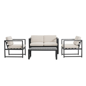 English Elm Christopher Knight Home® - NAVAN Aluminum 4-Piece Chat Set with Beige Olefin Cushions, Black Finish, Comfortable Outdoor Seating N775P243378B