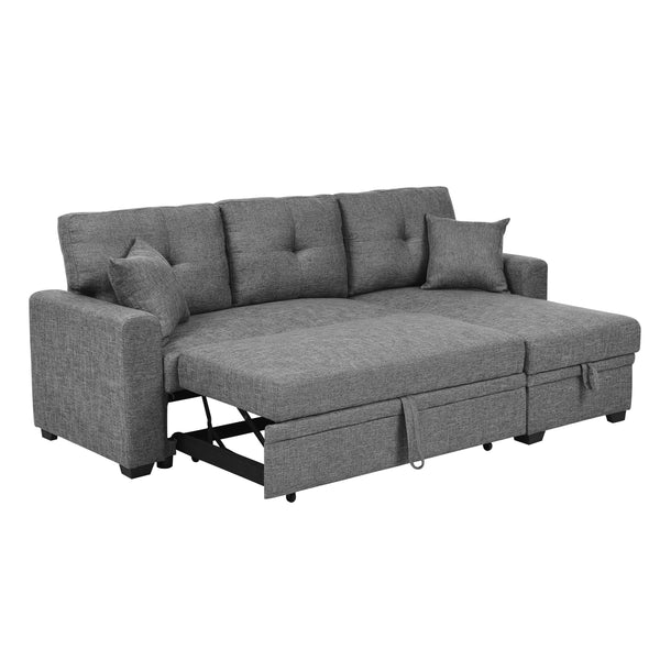 English Elm Upholstered Sleeper Sofa with Chaise & Under-Seat Storage, Reversible L/R, Modern Compact Design Gray B355S00004