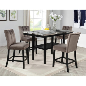 English Elm Modern Faux Marble Counter Dining Set with Velvet Chairs and Matte Black Legs B011S02493