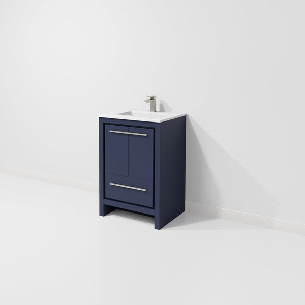 English Elm Navy Blue Bath Vanity With White Quartz Top & Gun Metal Faucet - Stylish Storage For Small Spaces B2731P259242