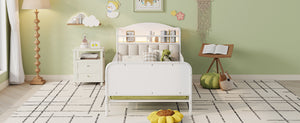 English Elm Twin Solid Wood Platform Bed with Guardrail for Kids, Low-Profile Sturdy Pine Frame, Safe Sleep Solution White 43.7 L x 16.93 W x 9.65 H W2593P337432