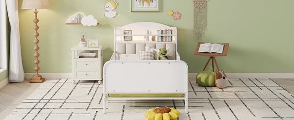 English Elm Twin Solid Wood Platform Bed with Guardrail for Kids, Low-Profile Sturdy Pine Frame, Safe Sleep Solution White 43.7 L x 16.93 W x 9.65 H W2593P337432
