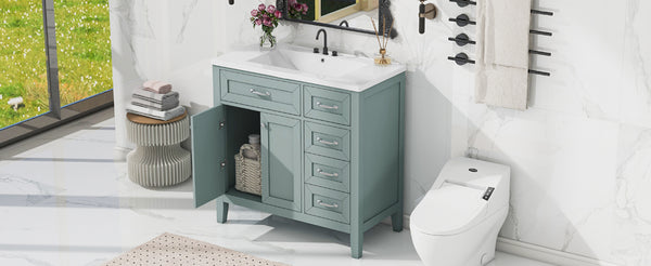 English Elm 36" Bathroom Vanity With Sink Combo - Stylish Green Cabinet, Solid Frame & Modern Design For Elegance N725P246491G