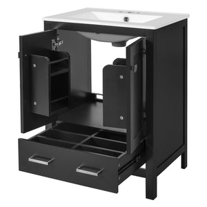 English Elm 24-inch Modern Bathroom Vanity with Ceramic Sink, Soft-Close Doors, Drawer Divider & Ample Storage Black N729P299440B