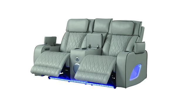 English Elm Fortuner Luxurious 2PC Living Room Recliner Set with Power Massage, LED Lighting, Bluetooth Audio, USB Charging Grey B009S01800