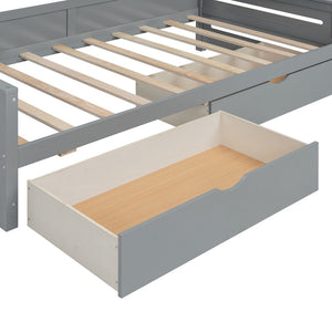 English Elm Twin Size Wooden Daybed With Storage Drawers, Sleek Gray Finish, Cabinet & Shelf For Space-Saving Use N820S00015E-GIGA