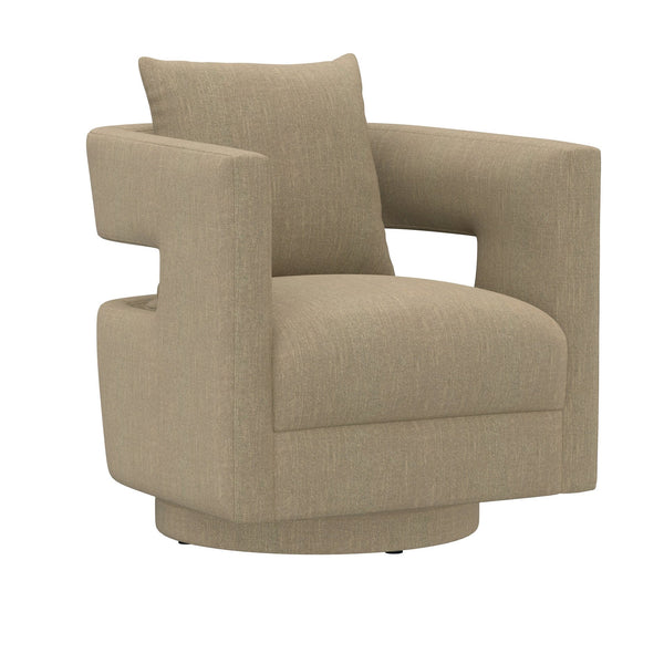 English Elm Wallace & Bay - Tan Swivel Chair — Contemporary Dark Khaki Fabric Accent Seat, Easy-Care, Compact 31.5"L x 31.5"W (95) B361P384442