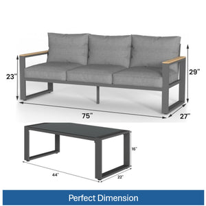 English Elm 2-piece Outdoor Aluminum Patio Sofa Set with Tempered Glass Table and Cushioned Seating Black+Grey B082P455133