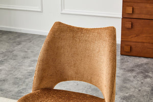 English Elm Modern Chenille Linen Accent Chair Sculptural Hollow Back Swivel Seat for Dining Vanity Brown W3493P452653