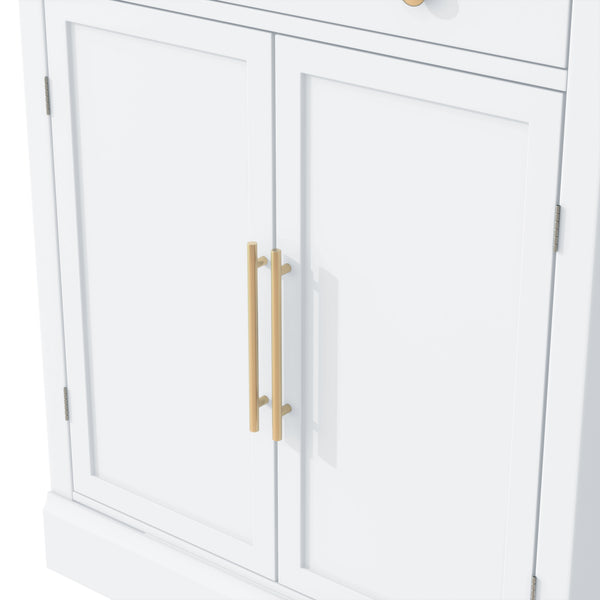 English Elm [Assembly Modern Freestanding Kitchen Pantry with Faux Marble Top, Set of 2 Cabinets with Drawer, Adjustable Shelves, Sleek Durable Design for Dining Room and Coffee Bar White SP000074AAK