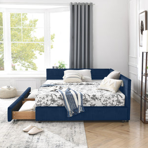 English Elm Full Size Upholstered Tufted Bed Frame With Storage, Dark Blue Velvet Sofa Bed For Stylish Living Rooms W487S00304