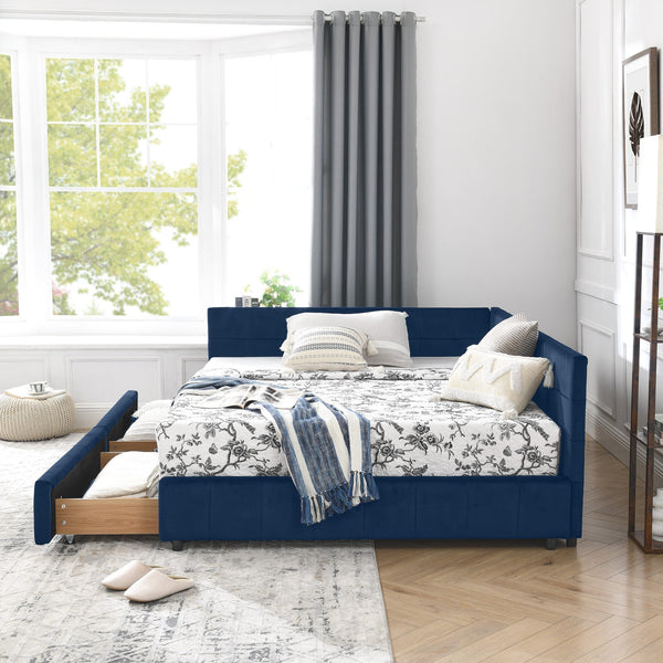 English Elm Full Size Upholstered Tufted Bed Frame With Storage, Dark Blue Velvet Sofa Bed For Stylish Living Rooms W487S00304