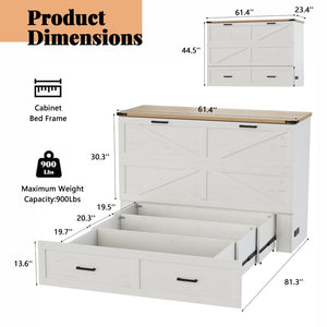 English Elm Queen Murphy Cabinet Bed Rustic Grey Farmhouse Style with Charging Station Storage W5271S00002