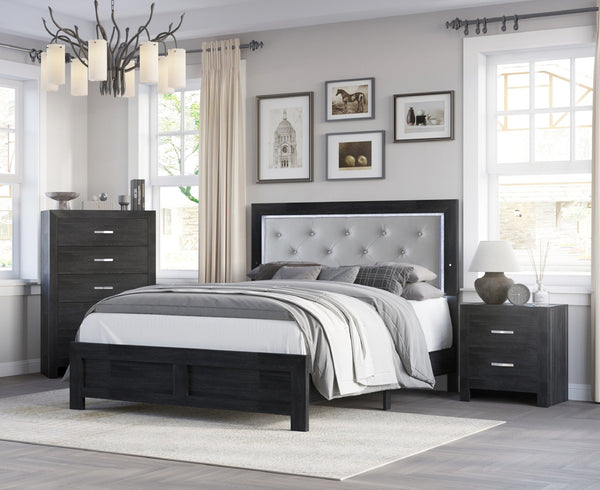 English Elm 1pc Contemporary Five-Drawer Chest with Wood Grain Finish, Slim Profile Storage Solution for Bedroom Black 34.25 L x 18.7 W x 52.17 H B011P368136