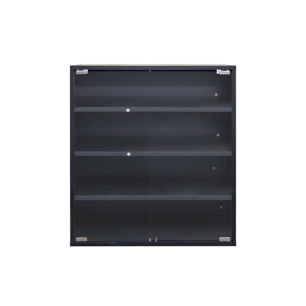 English Elm Shoe Display Case with RGB LED Remote, Tempered Glass Stackable Organizer for Sneakers Showcase Black W331P242617