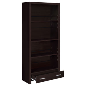 English Elm Maureen Cappuccino 5-Shelf Bookcase with Drawer — Warm Espresso-Toned Display Shelves & Hidden Storage Elegance B062P331099